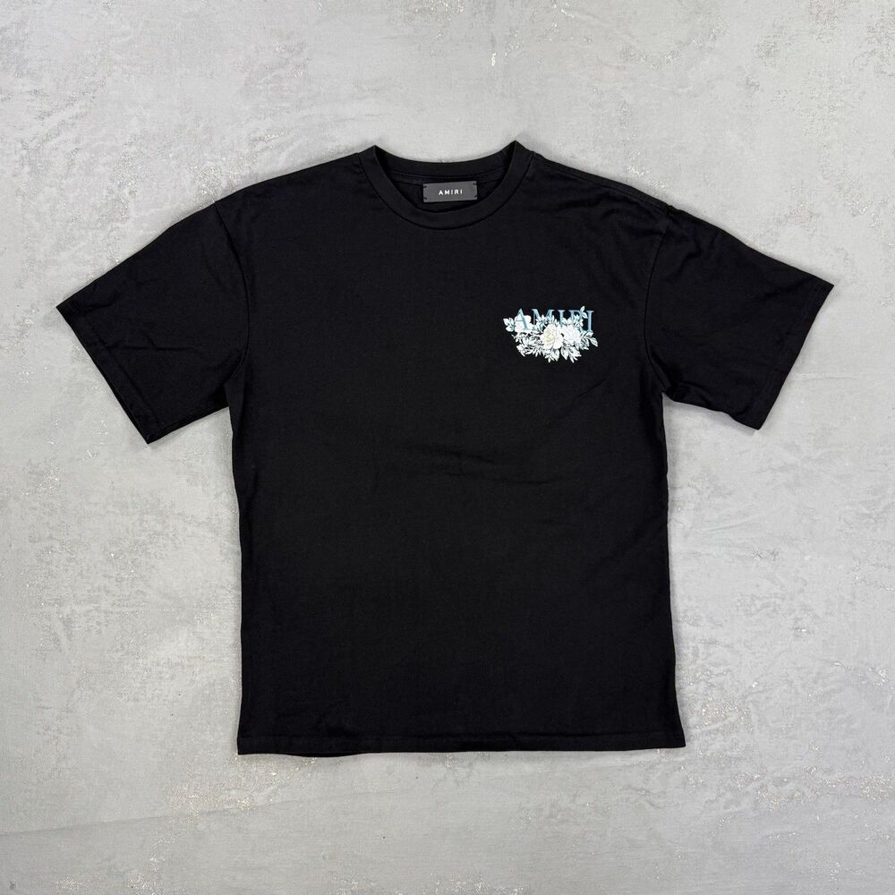 Amiri Floral Logo BLack Cotton T-shirt Men's Medium